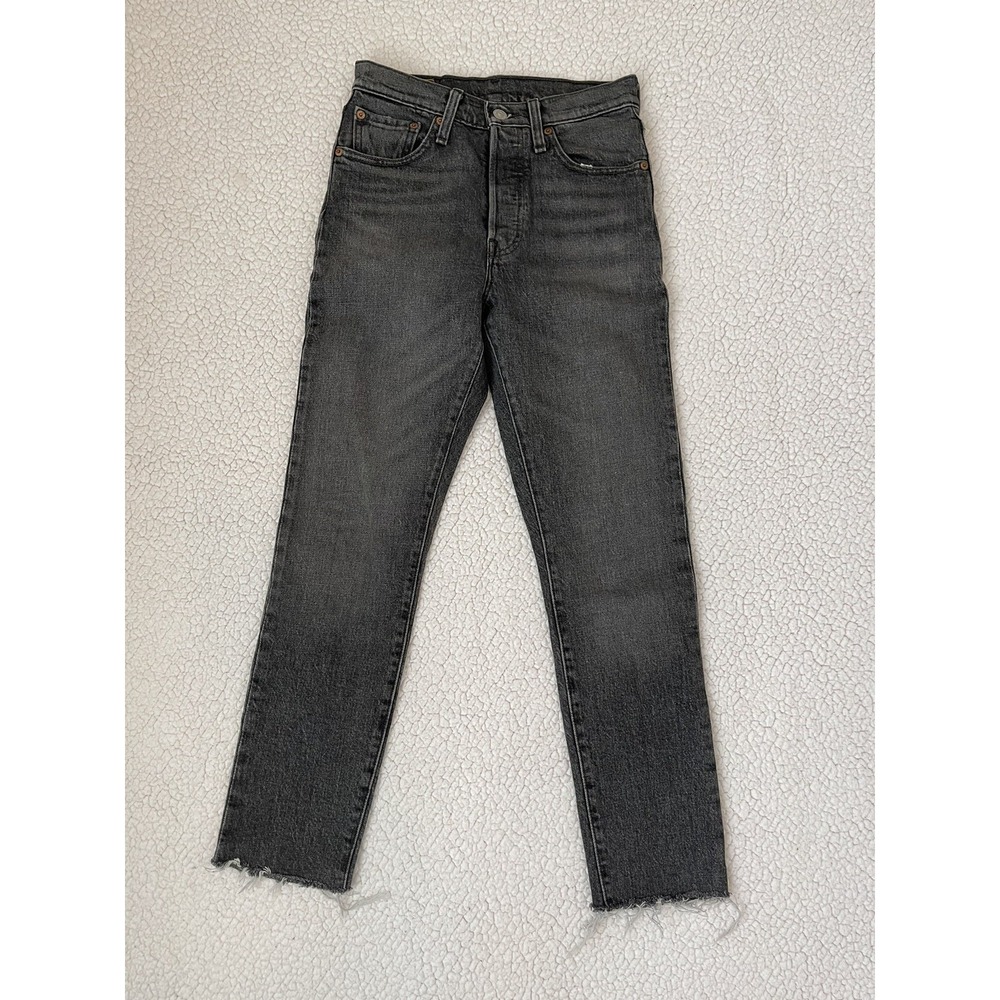 Levi's 501S Skinny Jeans Womens 24 Faded Black Stretch Raw‎ Hem Button Fly